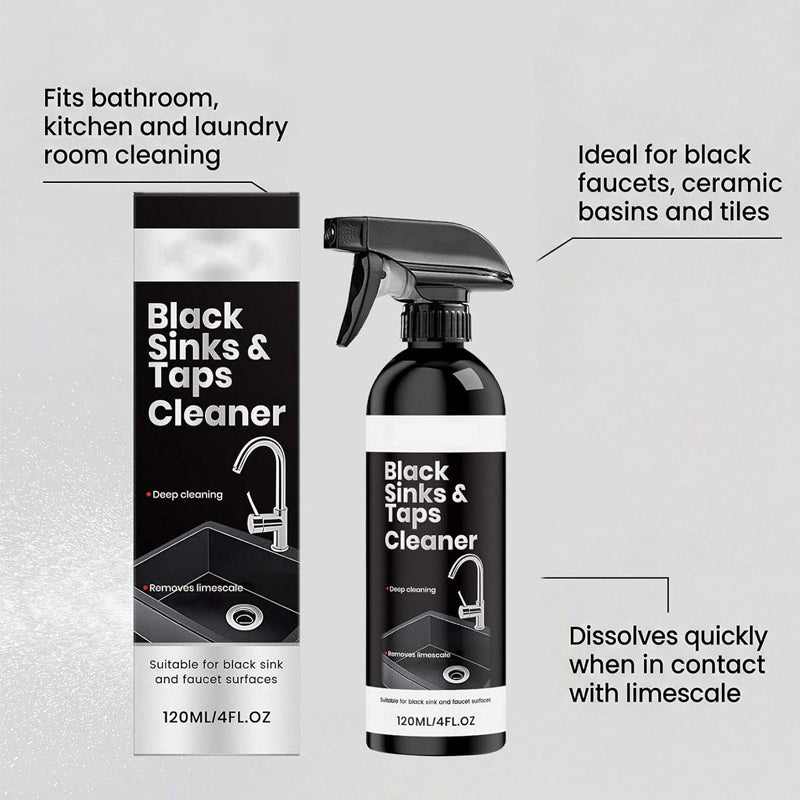 🚿  Kalkreiniger Spray voor Zwarte Wastafels & Kranen, Verwijdert Hardnekkige Watervlekken, Badkamerreiniger Zonder Schrobben voor Kranen, Wastafels & Doucheoppervlakken