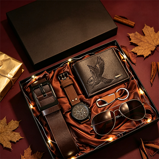 ✨5-delige cadeauset voor heren met horloge, portemonnee, riem, zonnebril en sleutelhanger⌚🕶️