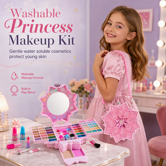 ✨ Wasbare prinsessen-make-upset – Niet-irriterend, met bakjes en draagbaar etui 🎀