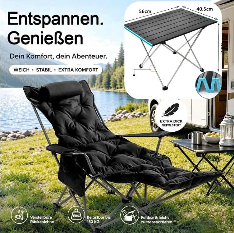 ✨🏖️ Van strand tot camping: deze verstelbare buitenstoel met beensteun en 3-4 standen past zich aan jouw comfort aan – stevig stalen frame, ademende stof, draagriem inbegrepen. 50% KORTING!