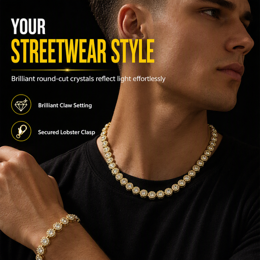 ✨Heren hiphop-ketting met ronde strass-steentjes en een volledig met kristallen bezette ketting voor streetdance