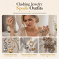 💠Vergulde hartvormige sieraden met strass-steentjes, 4-delige set met ketting, oorbellen, armband en ring