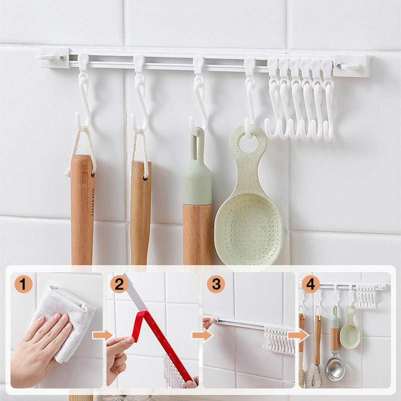 🔥🍳 Zelfklevende keukenrail maet 10 schuifhaken – ruimtebesparend, zonder boren & stevig. Houd uw keuken georganiseerd! ✨🔧