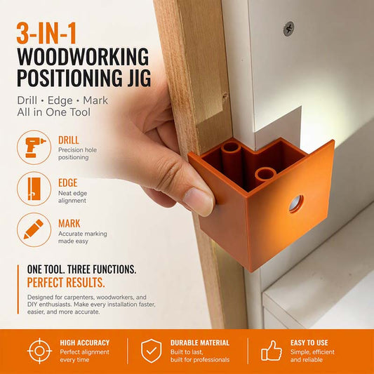📐3-in-1-installatie- en boorhulp voor houtbewerking en het terugzetten van kasten, met 20 en 23 dubbelzijdige markeer- en afkortgereedschappen