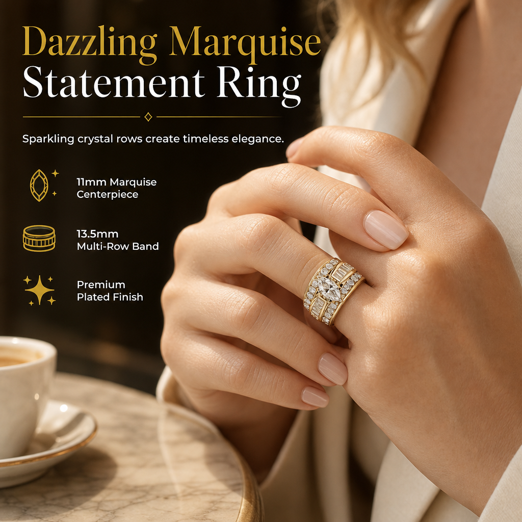💍✨ Verlovingsring met marquise-slijpsel – verguld en met schitterende zirkonia’s ✨
