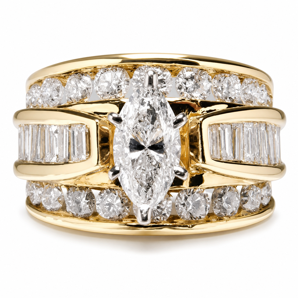 💍✨ Verlovingsring met marquise-slijpsel – verguld en met schitterende zirkonia’s ✨