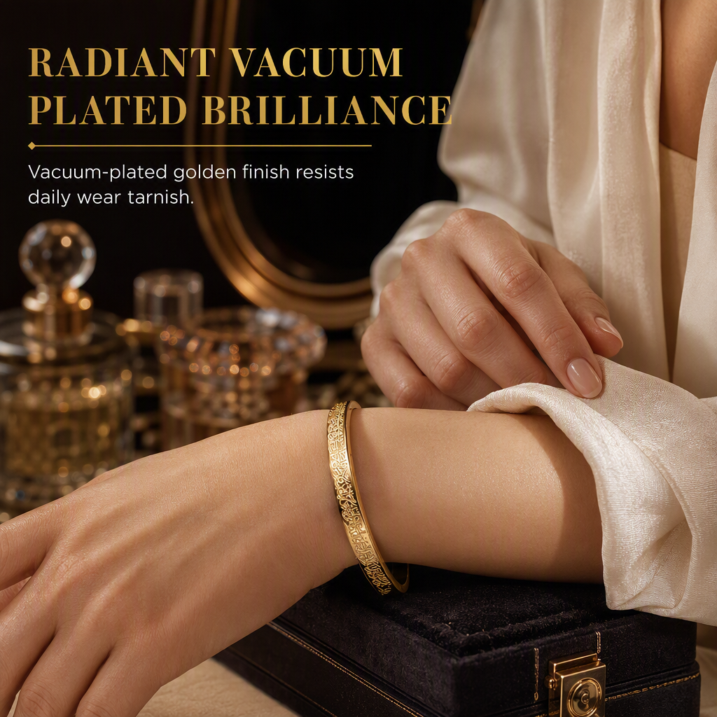 🎁18-karaats vacuümgeplateerde titaniumstalen armband – schitterende spiegelglans, verfijnd gegraveerde letters en hoogwaardig staal dat niet verkleurt 💛