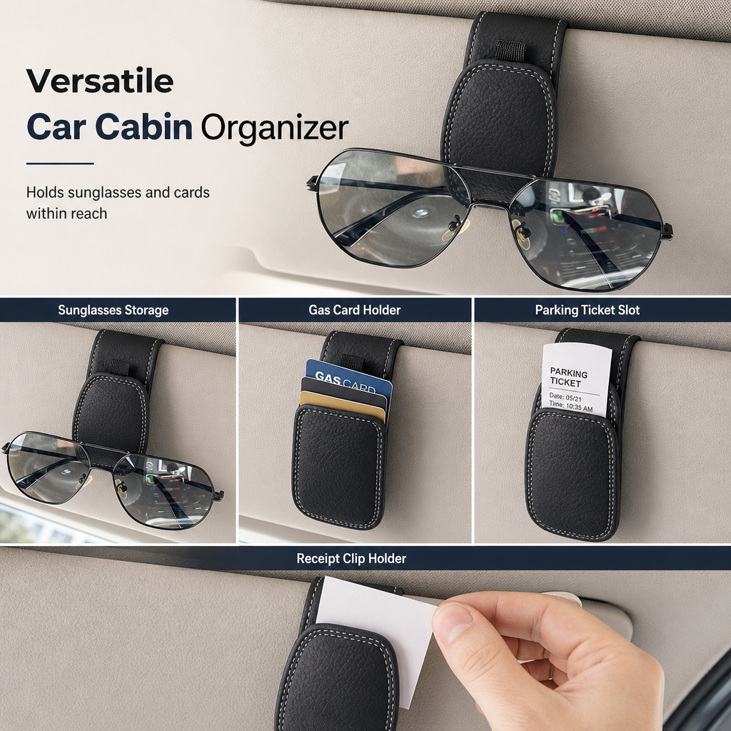 ⏳Tijdelijk 50% korting⏰Auto Zonnebrilhouder met Dubbele Clip & Kaartklem🚗🕶️
