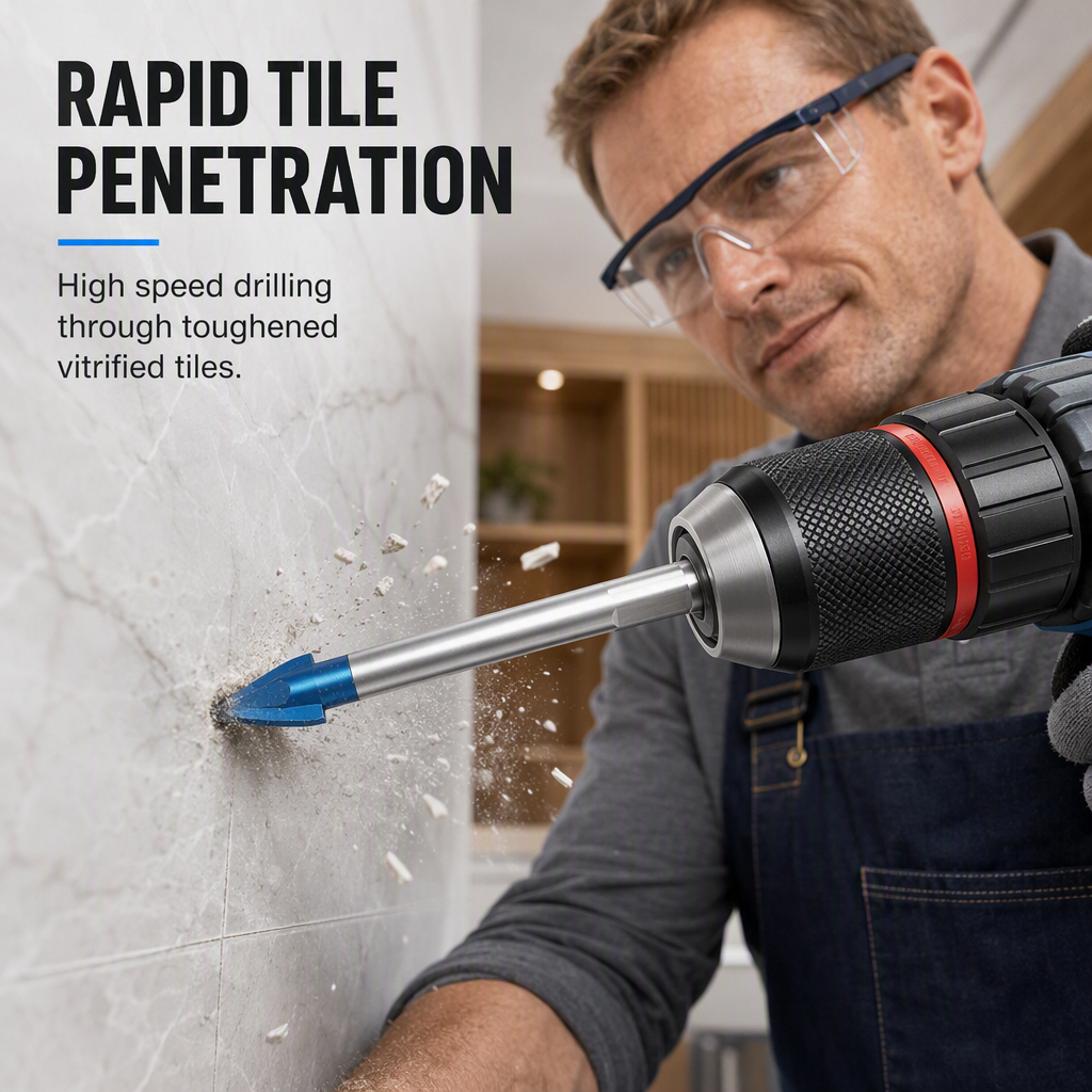 🛠️Excentrische boor met hex-schacht van hardmetaal voor het boren van gaten in keramische tegels, glas en beton