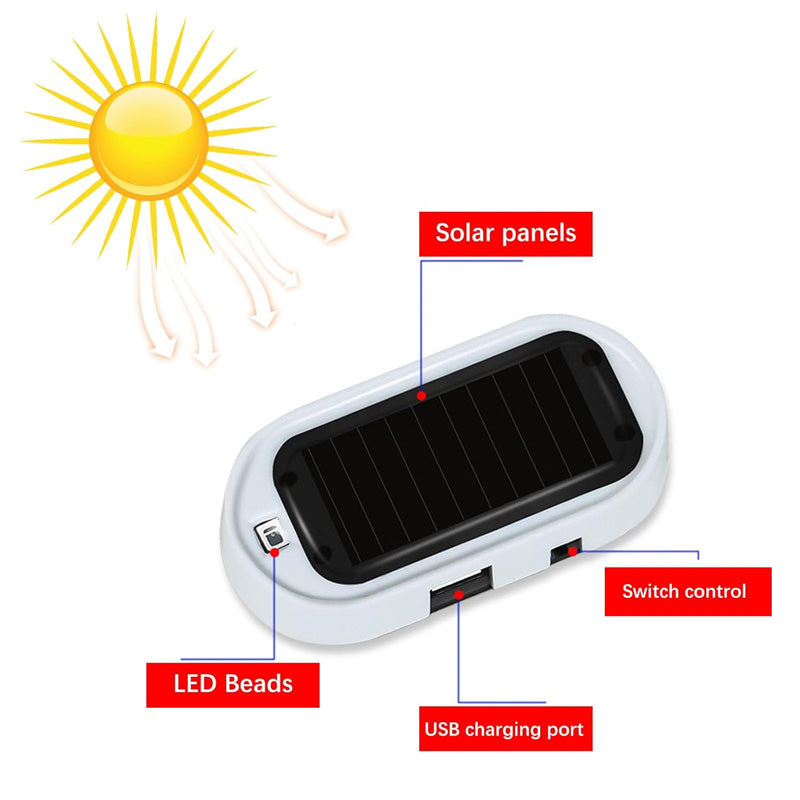 🚨 NU 50% KORTING! ☀️ Beveiligingslamp op zonne-energie – knipperende LED-afschrikking, draadloos en weerbestendig – blauw/rood voor auto’s en voertuigen 🛡️