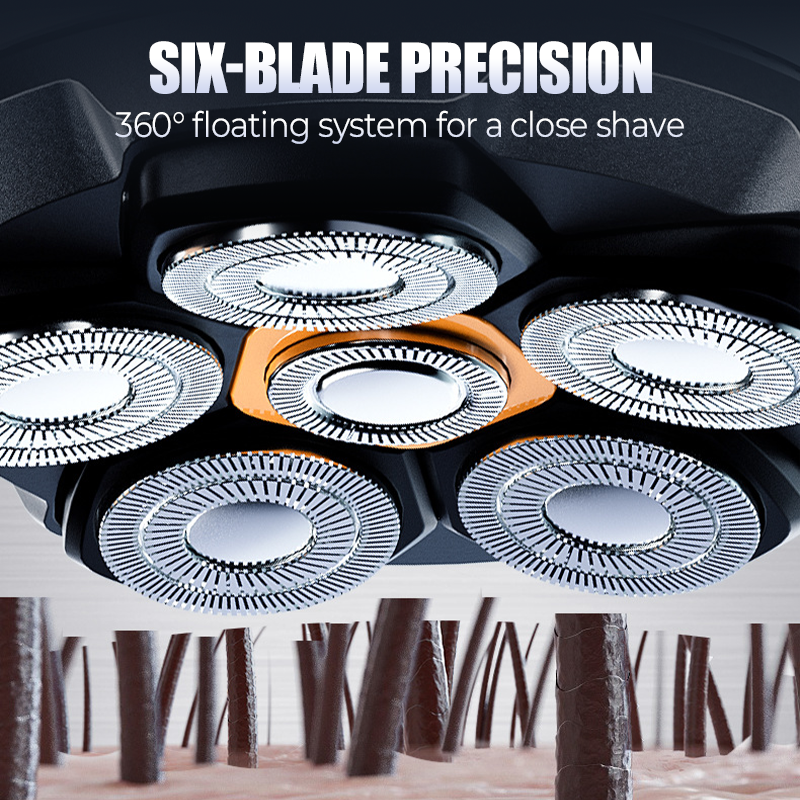 🪒✨ Scheerapparaat met 6-bladige scheerkop – 6D-contouraanpassing, IPX7-waterdicht, magnetische scheerkop – elke keer weer een gladde, grondige scheerbeurt. 💪