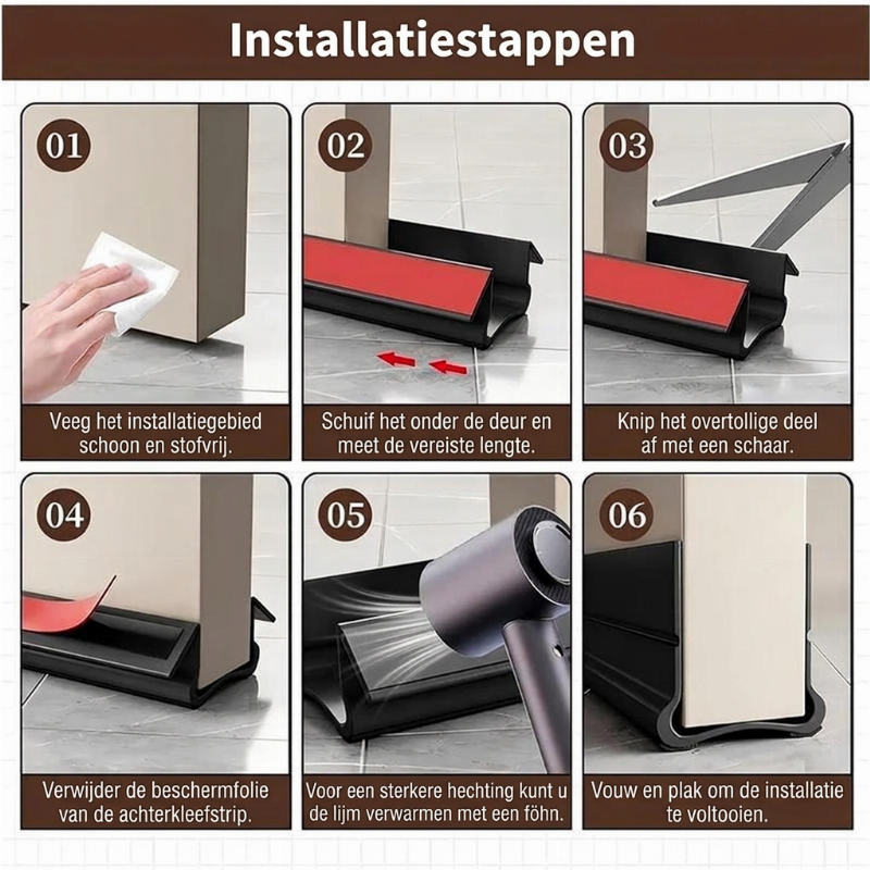 🚪 Drievoudig afdichtende tochtstopper voor onder de deur – zelfklevende PVC-tochtstrip voor de onderkant van binnendeuren | geluidsreductie, energiebesparing en bescherming tegen motten, schimmel & vocht.