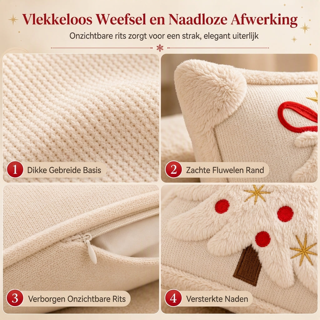 ⏳🔥TIJDELIJKE KORTING VAN 50%! ⏰Kussenhoes met geborduurde kerstboom en strik (45x45cm) | Decoratieve kussenhoes voor bank in de woonkamer🎄🧸