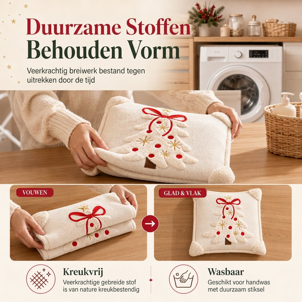 ⏳🔥TIJDELIJKE KORTING VAN 50%! ⏰Kussenhoes met geborduurde kerstboom en strik (45x45cm) | Decoratieve kussenhoes voor bank in de woonkamer🎄🧸