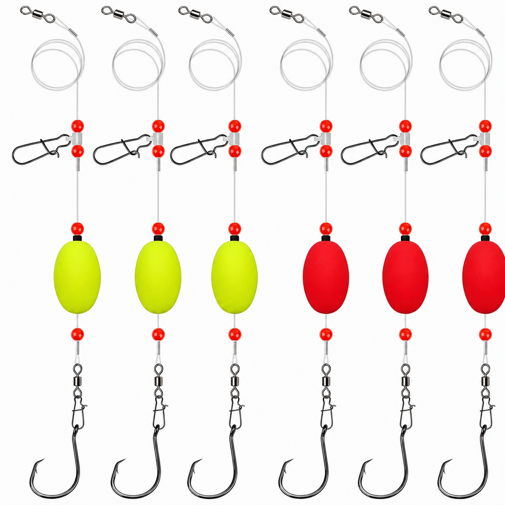 🐟️Set van 6 pompano-hengelmontages met dobbers voor bot, baars, meerval, haai en blauwbaars