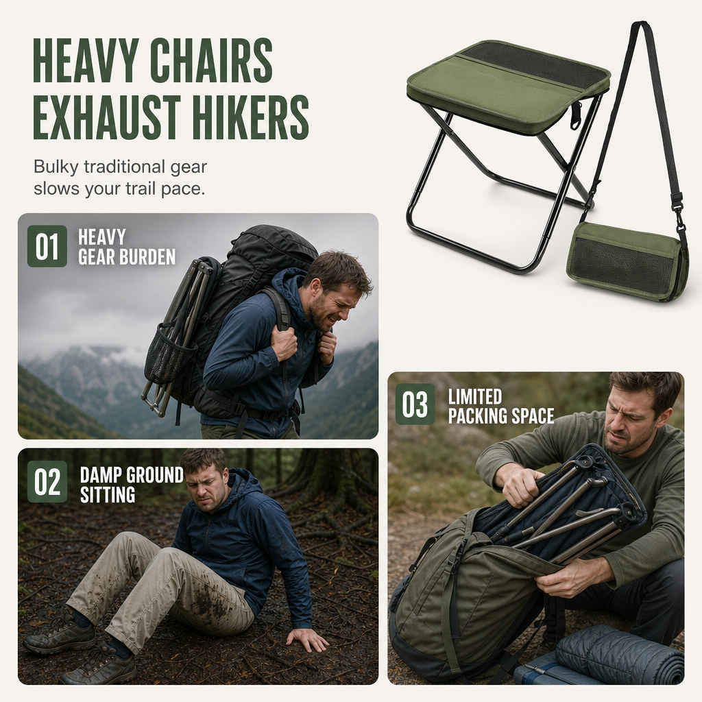 🏕️Draagbaar opvouwbaar krukje, rugzak, lichtgewicht outdoor-kampeerstoel en multifunctionele schoudertas