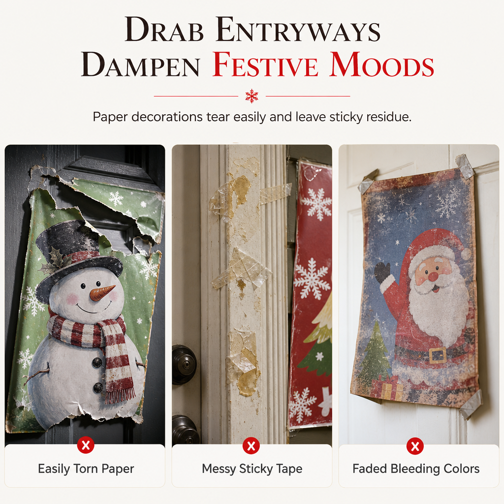 🎄🚪 50% KORTING! Nooit meer een fladderende, verkreukelde deurbanner! Deze kerstdeurhoes met thermische print en dik polyester geeft je voordeur in seconden een sprankelende kerstlook!