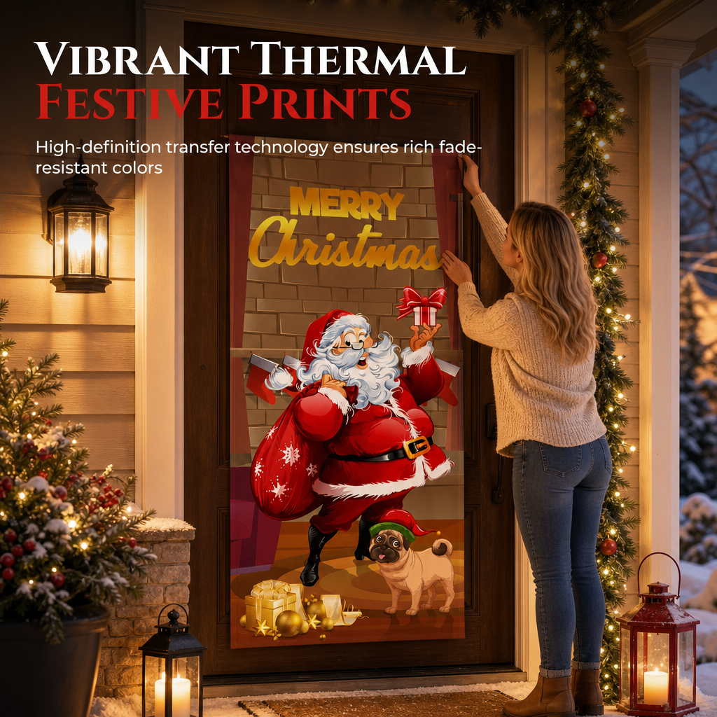 🎄🚪 50% KORTING! Nooit meer een fladderende, verkreukelde deurbanner! Deze kerstdeurhoes met thermische print en dik polyester geeft je voordeur in seconden een sprankelende kerstlook!
