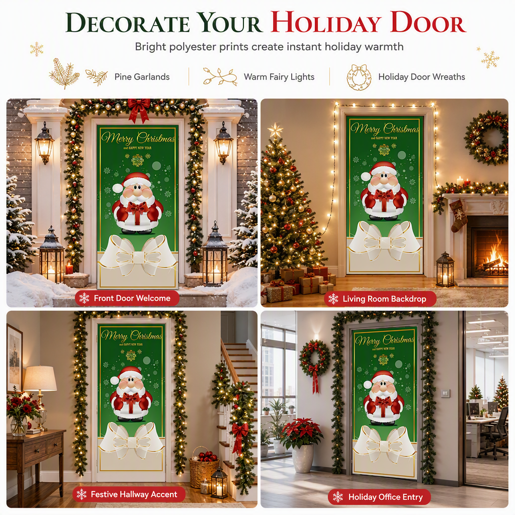 🎄🚪 50% KORTING! Nooit meer een fladderende, verkreukelde deurbanner! Deze kerstdeurhoes met thermische print en dik polyester geeft je voordeur in seconden een sprankelende kerstlook!