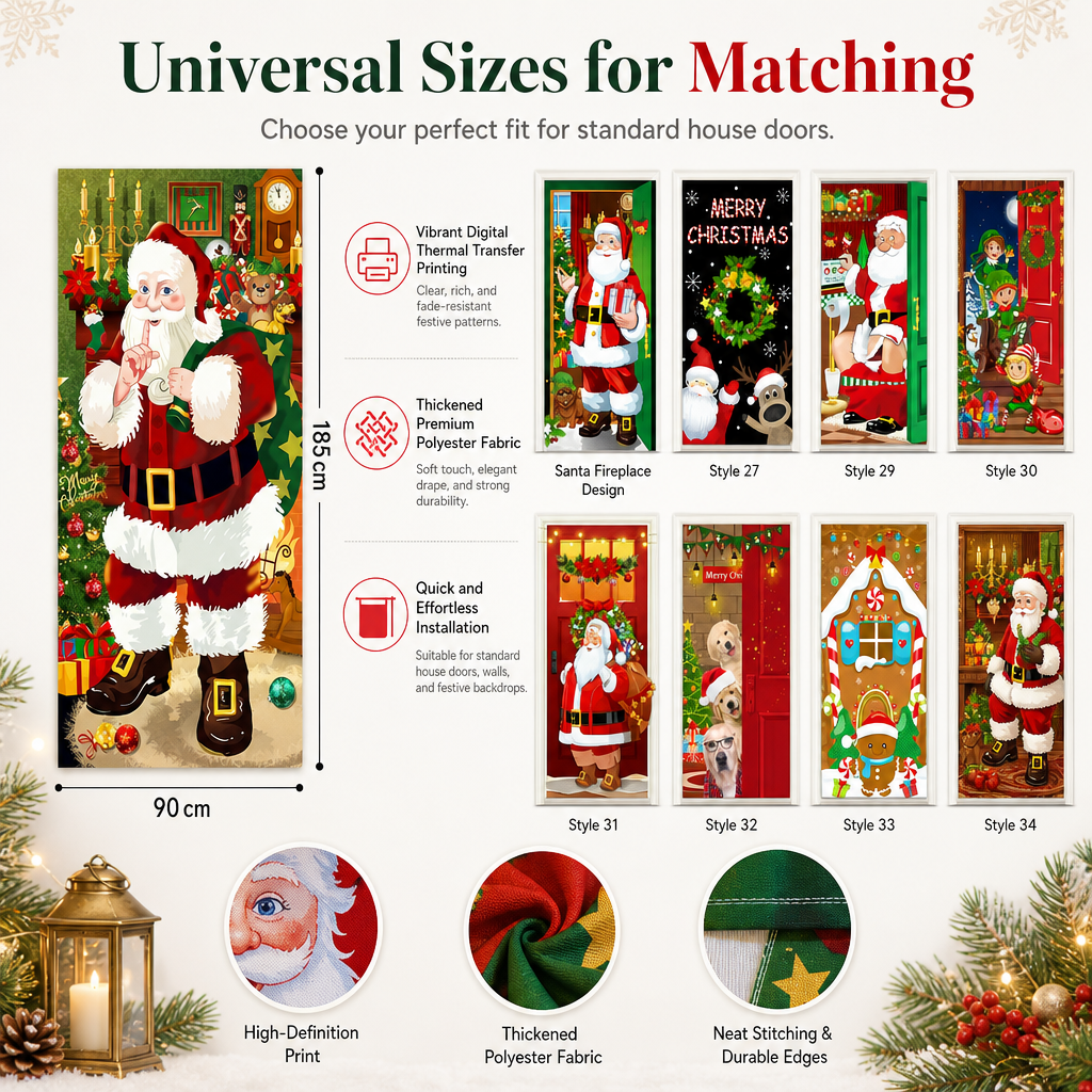 🎄🚪 50% KORTING! Nooit meer een fladderende, verkreukelde deurbanner! Deze kerstdeurhoes met thermische print en dik polyester geeft je voordeur in seconden een sprankelende kerstlook!