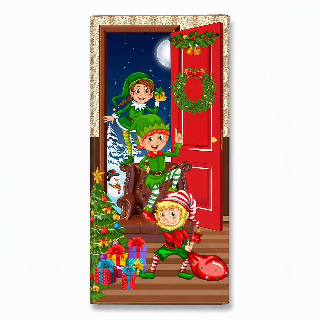🎄🚪 50% KORTING! Nooit meer een fladderende, verkreukelde deurbanner! Deze kerstdeurhoes met thermische print en dik polyester geeft je voordeur in seconden een sprankelende kerstlook!
