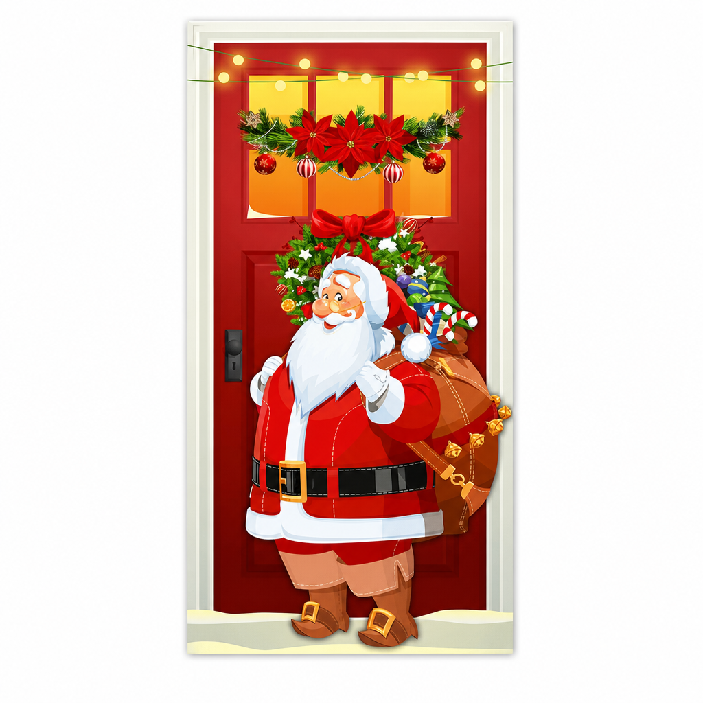 🎄🚪 50% KORTING! Nooit meer een fladderende, verkreukelde deurbanner! Deze kerstdeurhoes met thermische print en dik polyester geeft je voordeur in seconden een sprankelende kerstlook!