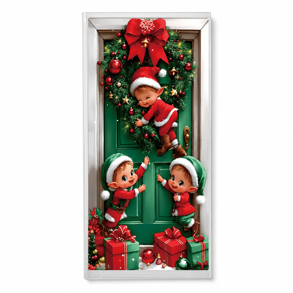 🎄🚪 50% KORTING! Nooit meer een fladderende, verkreukelde deurbanner! Deze kerstdeurhoes met thermische print en dik polyester geeft je voordeur in seconden een sprankelende kerstlook!
