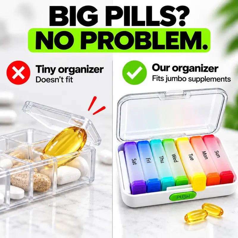 🧳💊 Afneembare pillendoos voor 7 dagen – met kleurcodering, draagbaar, lichtbestendig ✨