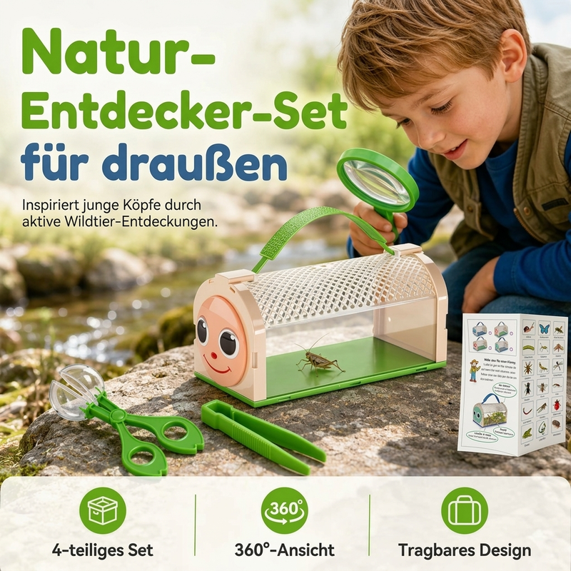 🐛 Tragbarer Insektenbeobachter für Kinder – Cartoon-Design, mit Lupe & Griff, für Naturerkundung & Outdoor-Abenteuer