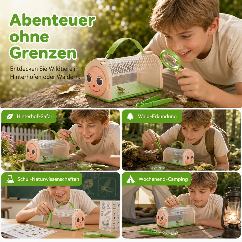 🐛 Tragbarer Insektenbeobachter für Kinder – Cartoon-Design, mit Lupe & Griff, für Naturerkundung & Outdoor-Abenteuer
