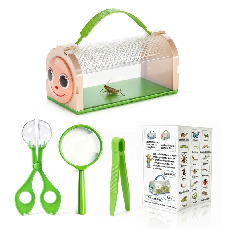 🐛 Tragbarer Insektenbeobachter für Kinder – Cartoon-Design, mit Lupe & Griff, für Naturerkundung & Outdoor-Abenteuer