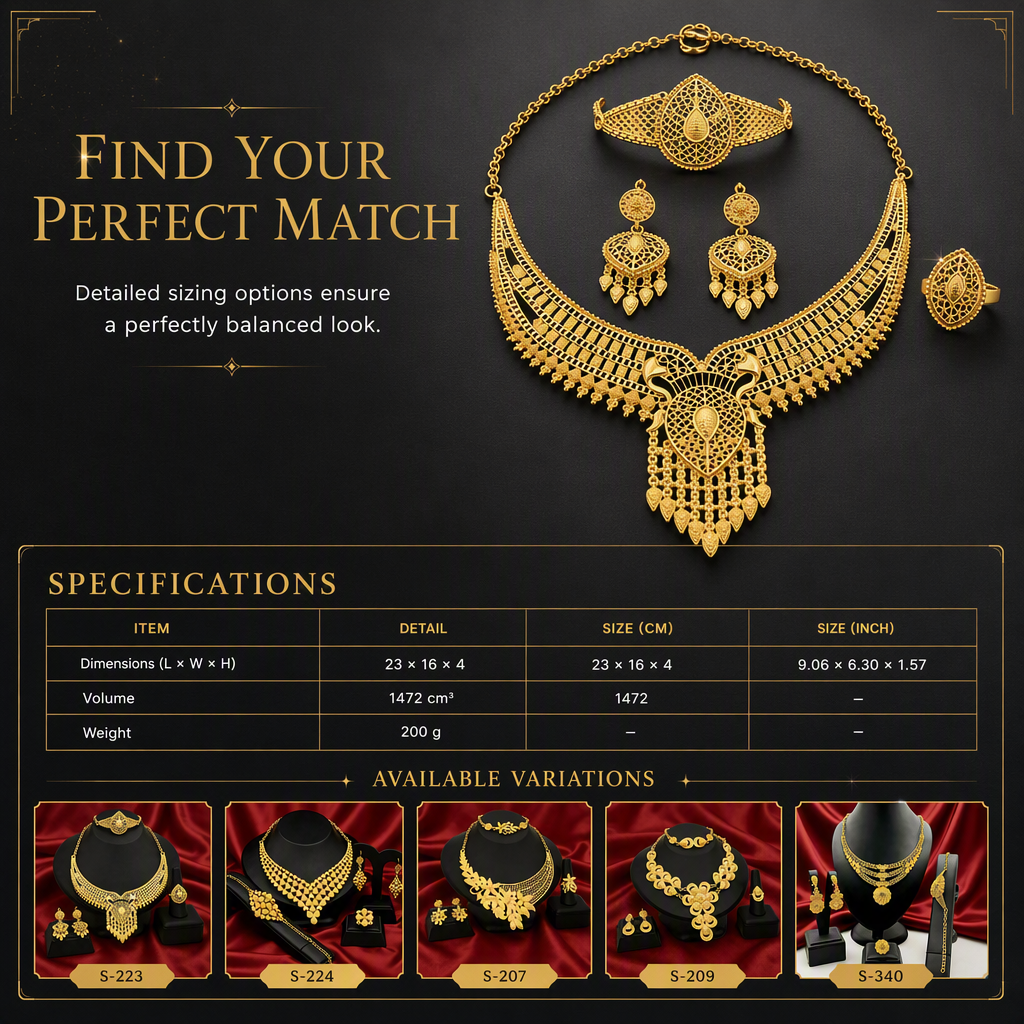 💛💍24-karaats vergulde bruidsjuwelenset | Dubai-stijl | Set met ketting, armband, ring en oorbellen voor dames📿
