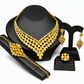 💛💍24-karaats vergulde bruidsjuwelenset | Dubai-stijl | Set met ketting, armband, ring en oorbellen voor dames📿