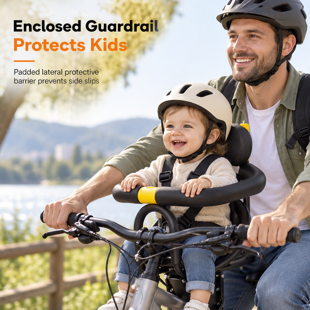 🚲👶Fietszitje voor Kinderen met Rugleuning & Kussen – Voor Mountainbikes, Veilig & Comfortabel Ouder-Kind Fietsen