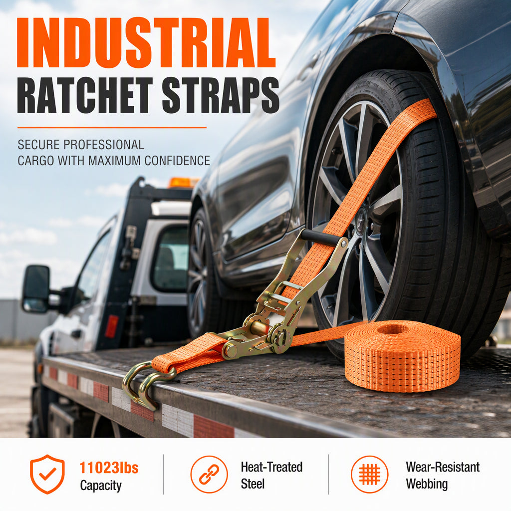 🧰Extra stevige ratelband voor het vastzetten van lading, met spanner en dubbele haken, voor het vastzetten van bagage in auto’s en vrachtwagens