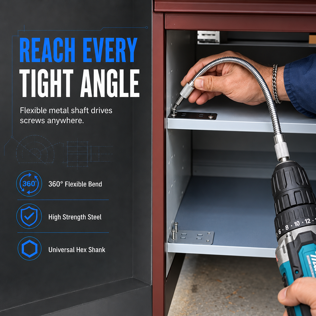 🛠️ Universele metalen flexibele asverlengstang – 360° buigbaar, hoog koppel, zeskantige aansluiting ✨