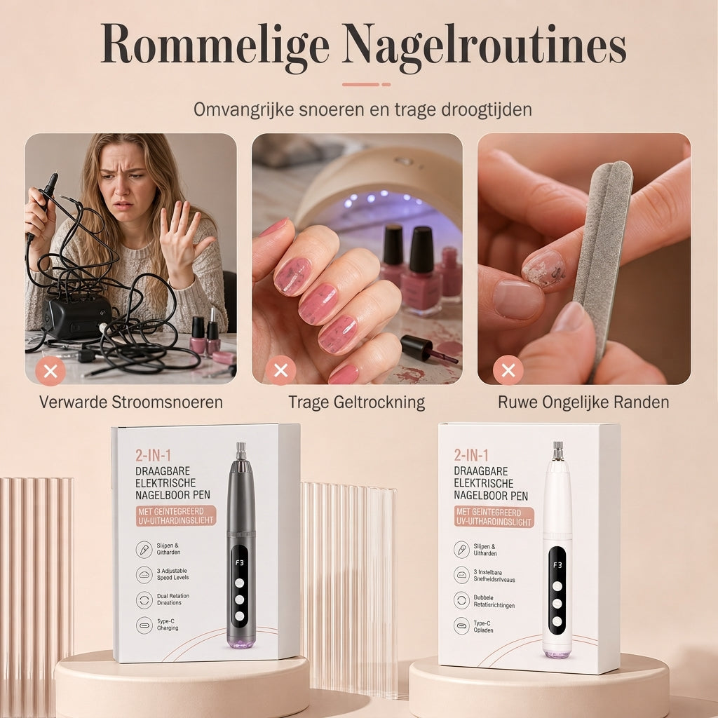 ✨Draagbare elektrische nagelvijl en slijpmachine manicurehulpmiddel voor het polijsten van nagellak, verwijderen van gellak en verzorging van nagelriemen en dode huid