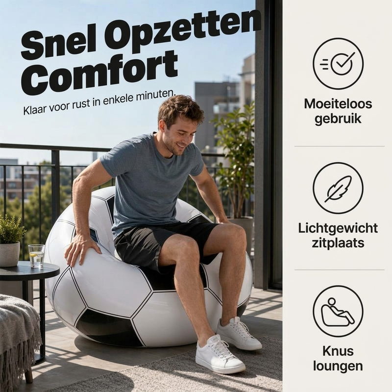 ⚽ Opblaasbare PVC Voetbalvormige Bank 🛋️– Leuk Voetbalontwerp, Duurzame & Draagbare Ligstoel voor Speelkamer, Feest, Slaapkamer & Wedstrijdavonden ✨