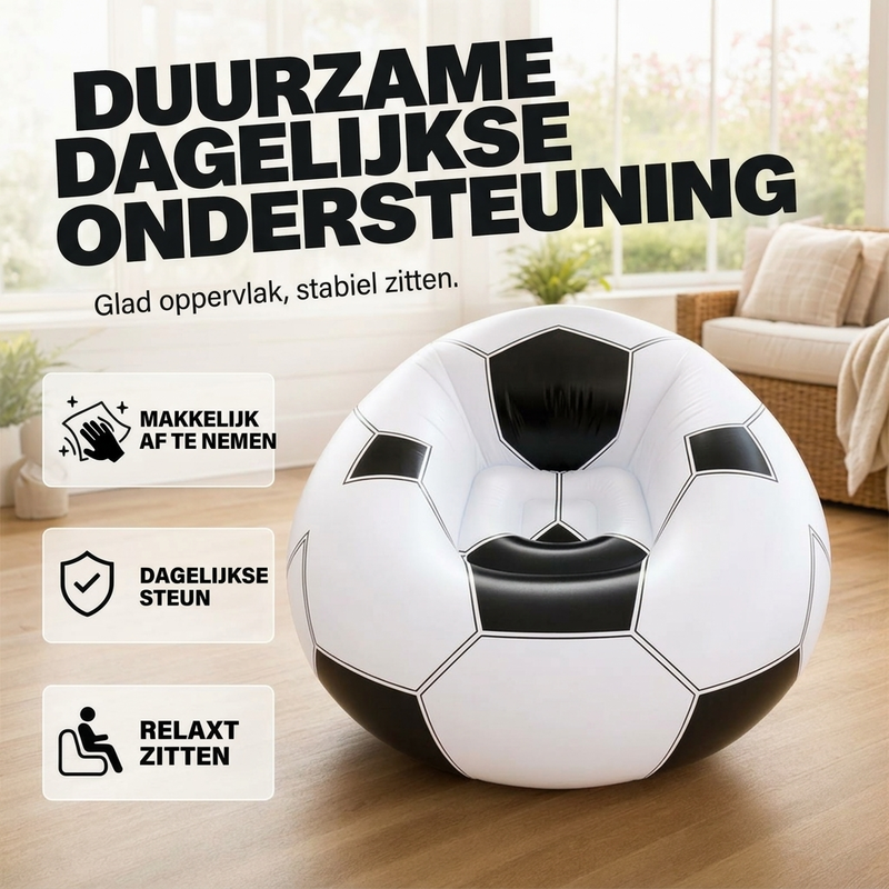 ⚽ Opblaasbare PVC Voetbalvormige Bank 🛋️– Leuk Voetbalontwerp, Duurzame & Draagbare Ligstoel voor Speelkamer, Feest, Slaapkamer & Wedstrijdavonden ✨