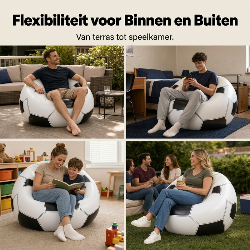 ⚽ Opblaasbare PVC Voetbalvormige Bank 🛋️– Leuk Voetbalontwerp, Duurzame & Draagbare Ligstoel voor Speelkamer, Feest, Slaapkamer & Wedstrijdavonden ✨