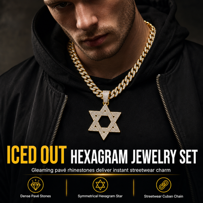 ✨Hip Hop-stijl, met strass versierde holle Davidster met een ketting van 50 cm