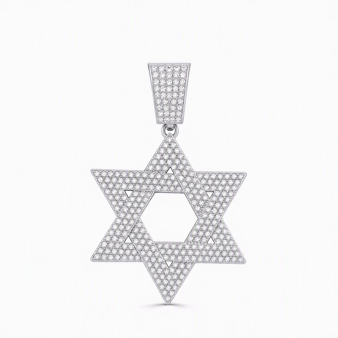 ✨Hip Hop-stijl, met strass versierde holle Davidster met een ketting van 50 cm