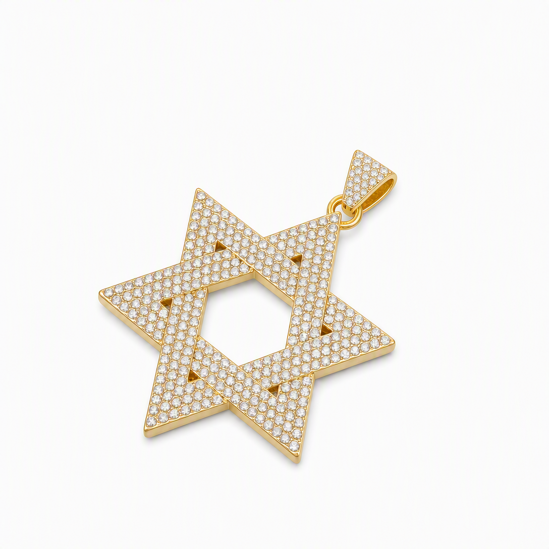 ✨Hip Hop-stijl, met strass versierde holle Davidster met een ketting van 50 cm
