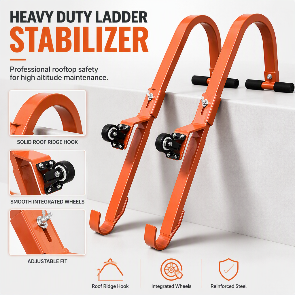 💪Dakhaakjes van aluminiumlegering voor ladderstabilisatie, met stabilisatiestang voor rechte ladders
