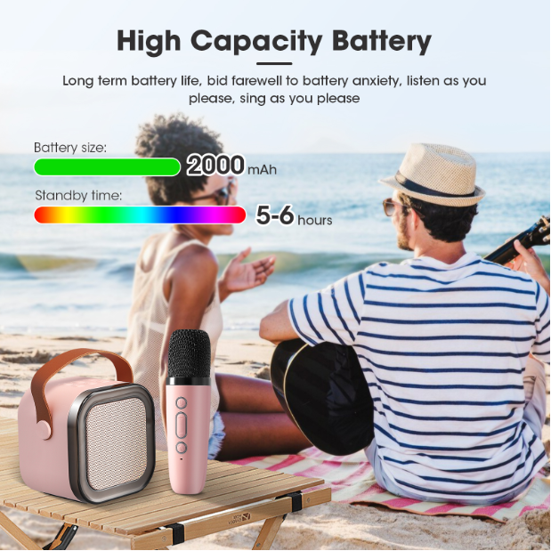 🎤🎶 50% KORTING! Nooit meer saaie feestjes! Deze mini karaoke machine voor kinderen met 2 draadloze microfoons, Bluetooth & 3D-geluid tovert elke kamer om in een podium – 5-6 uur zangplezier!