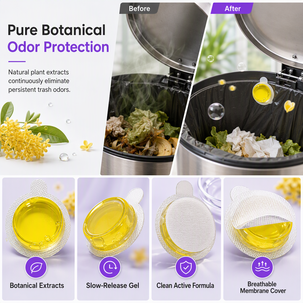 🗑️ 50% korting! Botanische vuilnisbak deodorizer – plakt onder het deksel, neutraliseert geuren wekenlang & 100% plantaardig. 6 stuks, 3 geuren! ✨🌿