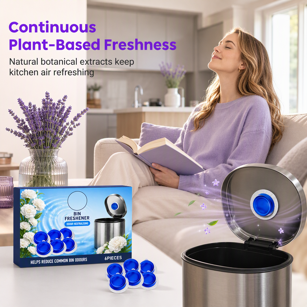 🗑️ 50% korting! Botanische vuilnisbak deodorizer – plakt onder het deksel, neutraliseert geuren wekenlang & 100% plantaardig. 6 stuks, 3 geuren! ✨🌿