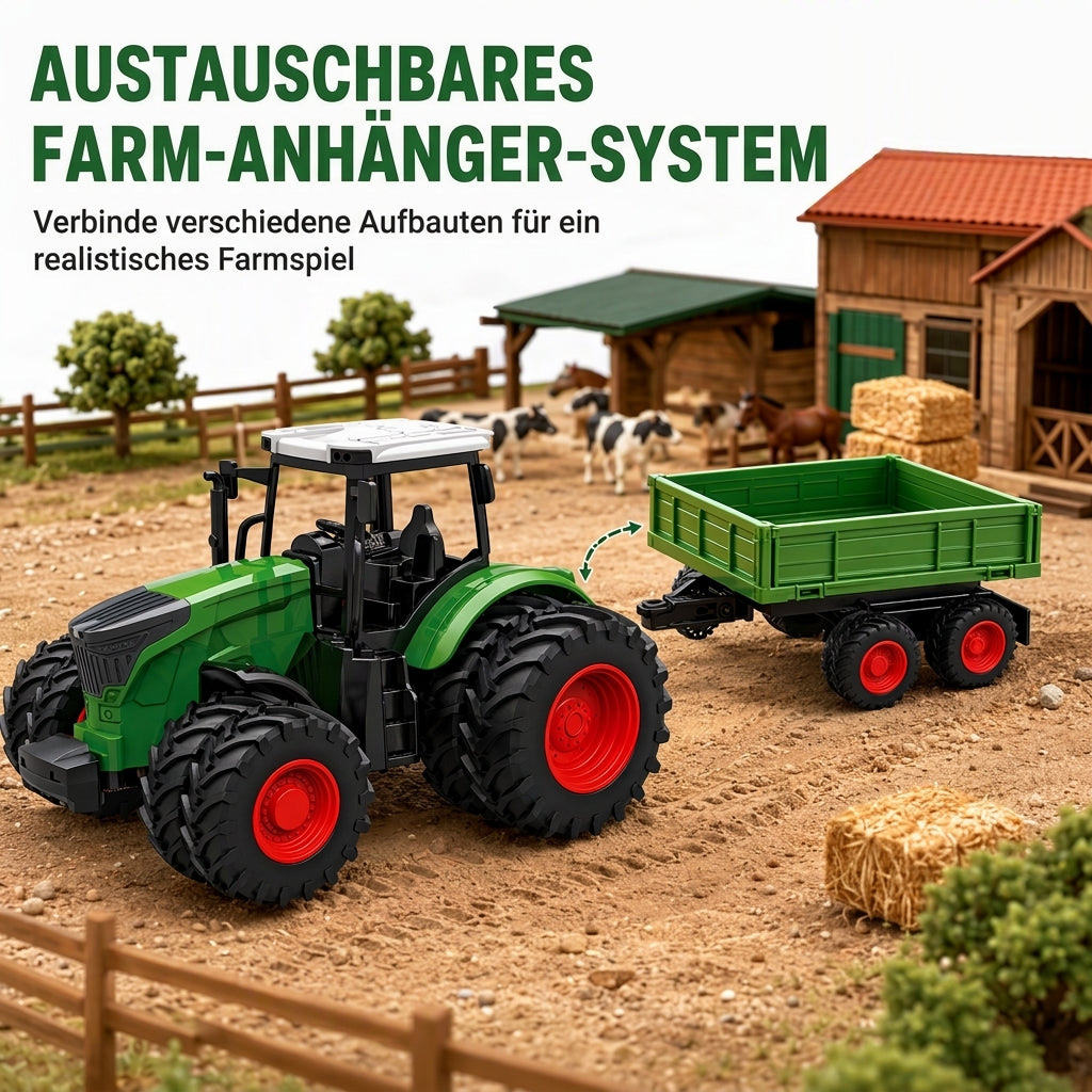 🚜✨Grote speelgoedset voor kinderen: boerderijtractor met aanhanger en accessoires, een op wrijving werkend en op afstand bestuurbare bouwvoertuig voor jongens