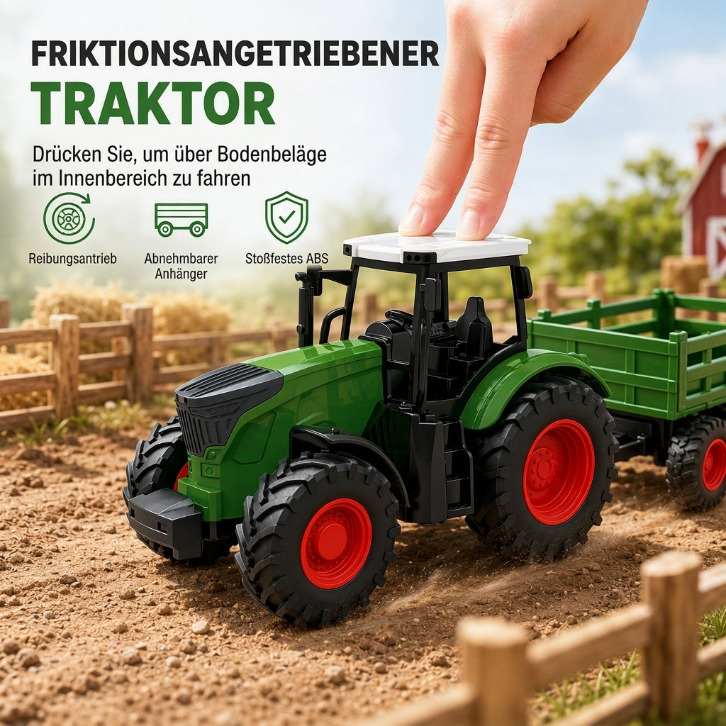 🚜✨Grote speelgoedset voor kinderen: boerderijtractor met aanhanger en accessoires, een op wrijving werkend en op afstand bestuurbare bouwvoertuig voor jongens