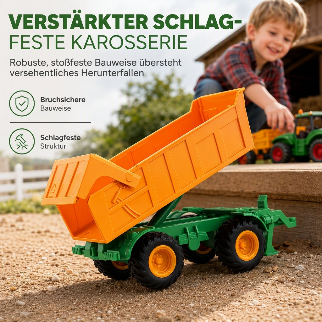 🚜✨Grote speelgoedset voor kinderen: boerderijtractor met aanhanger en accessoires, een op wrijving werkend en op afstand bestuurbare bouwvoertuig voor jongens